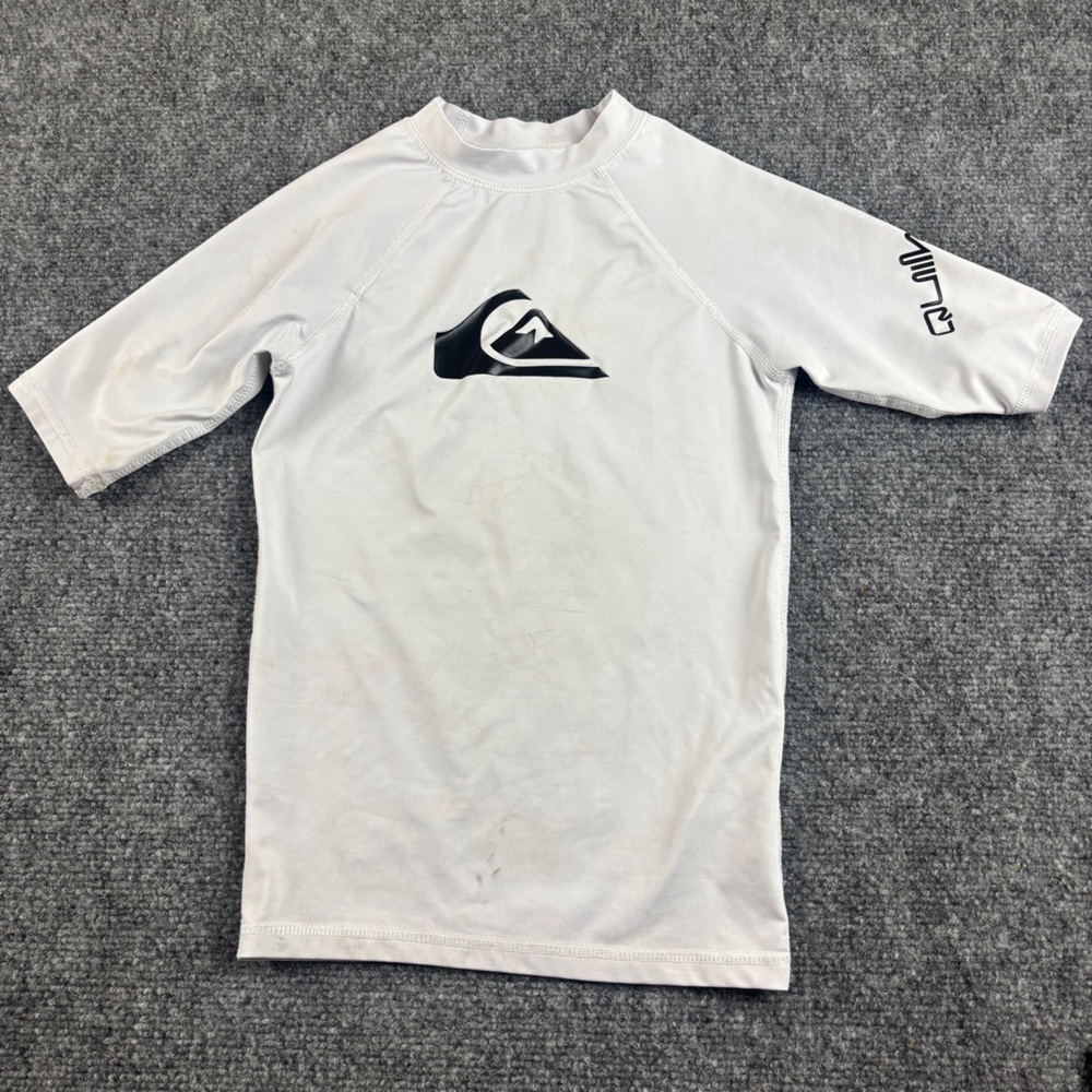 QUICKSILVER Boys White All Time Short Sleeve UPF 50 Rash Guard size: XS - 8